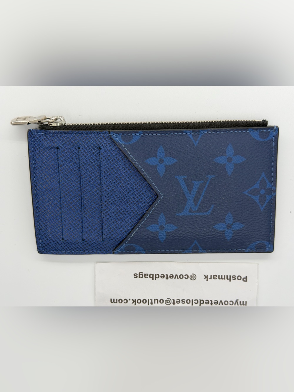Louis Vuitton Taigarama Blue Monogram Coin Card Holder Excellent Condtion w/COA - Picture 7 of 11